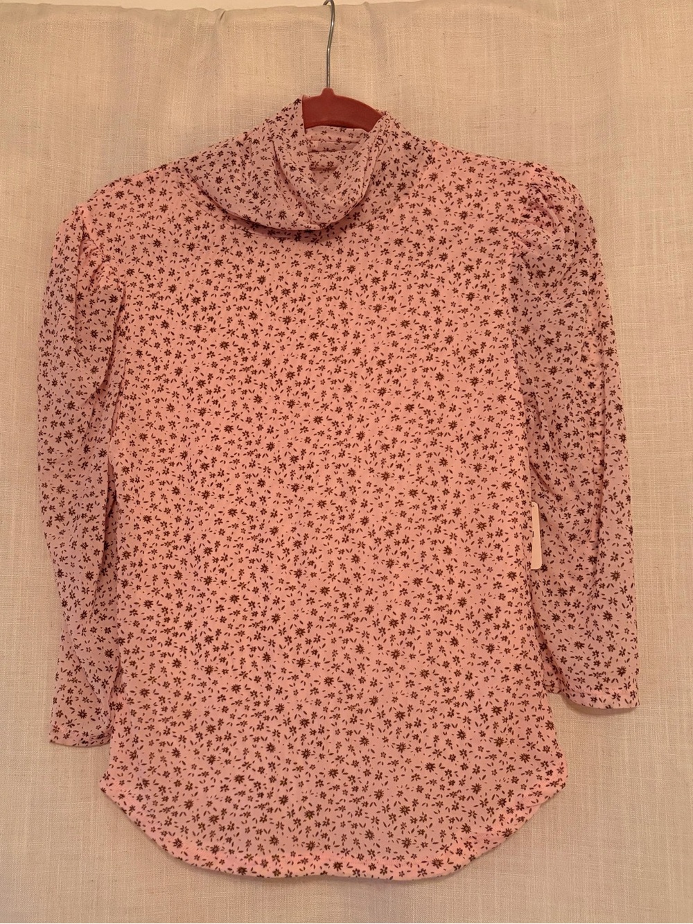 Free People Light Pink Sheer Mesh Floral Turtleneck Tee